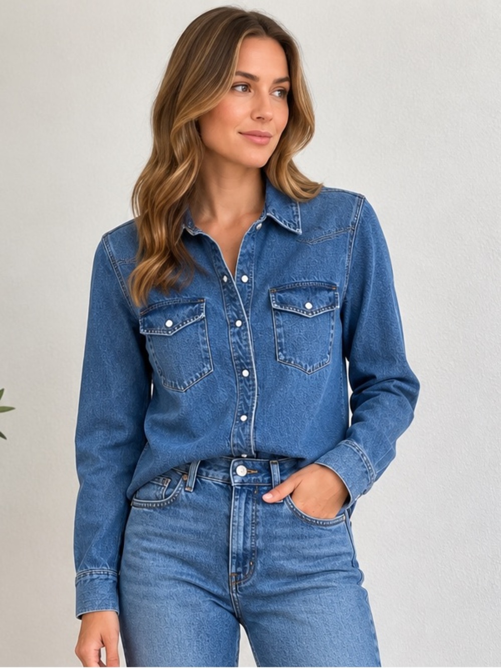 NWT H&M Blue Denim Medium Wash Button Down Shirt size Small